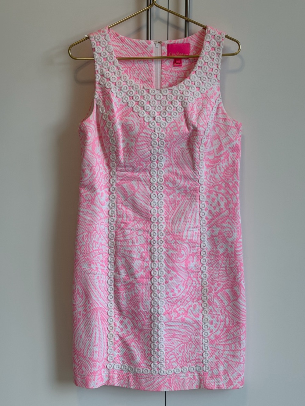 Lilly Pulitzer Pink & White Lace Trim Shift Dress Size 12 Preppy Resort Chic